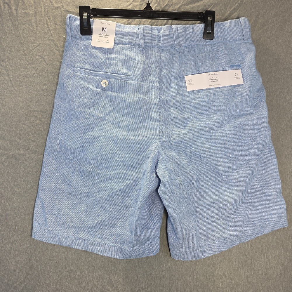 Porter & Ash Mens Structured Linen Blend Shorts Light Blue Size M Drawstring New - Picture 2 of 9